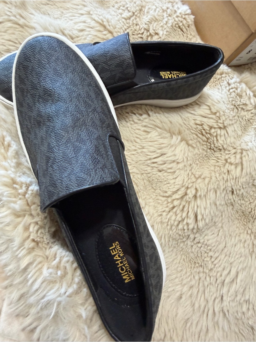 MICHAEL Michael Kors Black Slip-On Sneakers with White Trim